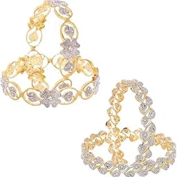kennice Combo Of 2 Pairs Of Rhodium Plated American Diamond Bangle Set Jewellery For Women & Girls-picture-10