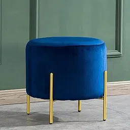 CRAFTCITY Velvet Ottoman Stool with Gold Metal Legs, 42 cm x 40cm x 40 cm (Blue)-image-22