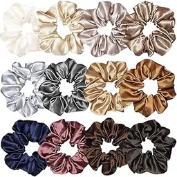 Satin Silk Scrunchies Soft Hair Ties Fashion Hair Bands Hair Bow Ropes Elastic Bracelets Ponytail Holders Hair Accessories Best gift for Sister, Friend, Mom (Pack of 12)-image-43