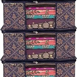 YOULK BAGS Non Woven With Window Saree cover/Wardrobe Organizer Clothes cover Space Saver Multipurpose Bag/Wardrobe Storage Organizer Storage Box (Navy Blue)-picture-34