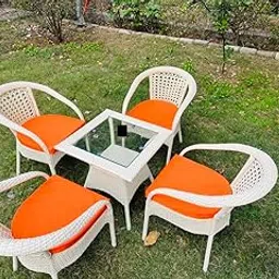 BLISSFUL BACKYARDS D-8 Chairs Table Set 4+1 Wicker Patio Furniture Sets 4 Chair and 1 Table with Cushions for Garden Balcony Bedroom Powder Coated Frame Uv Protected Wicker BB_04-picture-21
