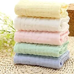 FDSHIP Baby Square Cotton Organic Bamboo Absorbent Reusable Face Towels, 10x10 Inches/0-18 Months (Multicolour) - Pack of 5-picture-23