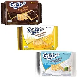 GERY GONE MAD - Sugar Cheese Crackers (One Pack 12 Pieces) , Coconut Crackers (One Pack 10 Pieces) & Choco Crackers (One Pack 12 Pieces) - 126 Grams Each (Pack of 30 ) Each Flavour 10 Packs-image-1
