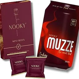 Nooky Muzze (200 ml) – Mood Uplift & Energy Drink and NOOKY MINI BITES for Men and Women (20 GMS) |FREE Saucy Scratch Card | Vegan & Gluten-Free Delight Premium Mood-Uplifting Dark Chocolate | Cranberry Flavoured Drink For Men & Women | Perfect For Gifting-image-7