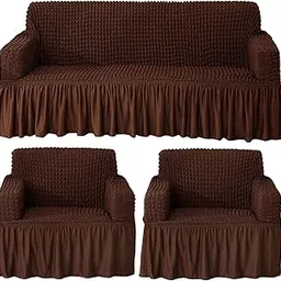 HOKIPO Elastic 5 Seater Turkish Bubble Frill Sofa Cover, Dark Brown (AR-4602-B3*2 + AR-4604-B3)-picture-26