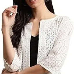 unaone Women Off-White Self Design Cotton Open Front Shrug-picture-24