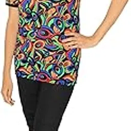 Goodluck Swimming Costume for Womens, Multi-Coloured Swimwear Lycra T-Shirt with Swimming Short Pant Note:-Print May Vary from Image Given, As Per Available with US (28, Green)-image-1