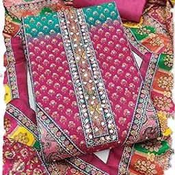 leeza store Women’s Chinon Pakistani Pattern Dress Material with Swarovski Diamond Motifs | Unstitched Salwar Suit with Solid Santoon Bottom & Printed Chinon Dupatta-picture-34