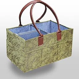 GREEN DECOR Non Woven Fabric Cute Diaper Caddy Bag with PU Leather Handle for Smart Mothers Baby Diaper Caddy Wipes Storage Organizers,Foldable and Portable(Spray Print Green-15X10X8 Inch)-image-56