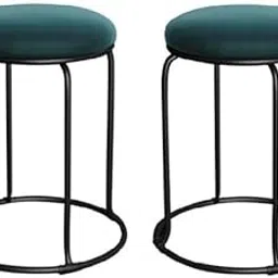 NUTECH IMPEX 18 Inch Round Velvet Versatile Metal Frame Coffee Shop Milk Tea Shop Bar Stools for Home, Kitchen Office Modern Design Multi-Purpose Seating Chairs Stylish Décor (Black+Green) (2 Pcs)-image-98