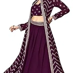 trendmalls Crop top Lehenga Shrug Set for Women - Georgette Embroidery Crop Top Lehenga with Shrug Suit Set for Wedding wear Ethnic Fusion Set-picture-49