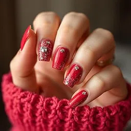 24 PCS Fake Artificial Nail Set with Self-Adhesive Stickers | Artificial Nails for Home Manicure, Parties, Weddings, and Quick Setting Press-On Nails with Designs (Cherry Red, Standard)-image-49