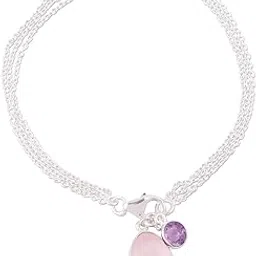 silver tree 925 sterling Womens Silvertree925 Fashionable Real Rose Quartz & Amethyst Gemstone In Pure Sterling Silver Bracelet-picture-45