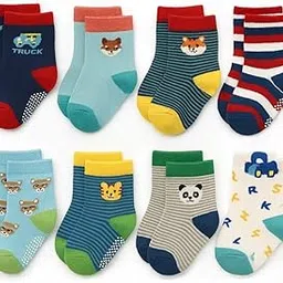 cuteably Baby Boy & Girl Anti-Skid Socks, Animal and Vehicle Designs, Non-Slip Grip, 8 Pairs-Mix Print-picture-14