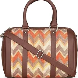 zouk Orange Wave Printed Vegan Leather Handmade Women's Handbags with double handles and detachable Sling Strap - Tidalwave-picture-17