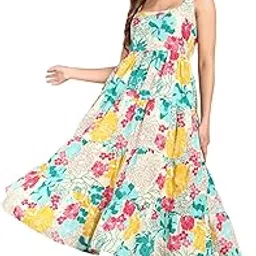 elyraa Women's Cotton Floral Midi Dress | Sleeveless Tiered Dress with Square Neck and Regular Back | One Piece Dresses for Summer, Travel, Beach and Casual Wear-picture-34