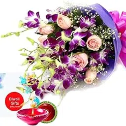 EG2i Purple Flowers and Pink Roses for Diwali Valentine's Day Christmas Special Fresh Flowers-image-79