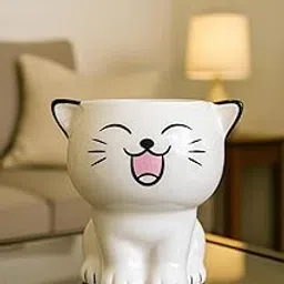 House of Elegance Cute Cat Shaped Ceramic Planter | 8 inch Height × 7.5 inch Diameter | Indoor & Outdoor Pot-image-12