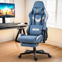 BAYBEE Drogo Ergo Plus Ergonomic Gaming Chair with Footrest,Breathable Fabric,Adjustable Seat&3D Armrest|Head&Massager Lumbar Support Pillow|Home&Office Chair with Full Recline Back(Blue) image 1