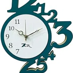 7CR Wood Analog Abstract Wall Clock (Green White, 16.9 Inch X 11.8 Inch) image 1