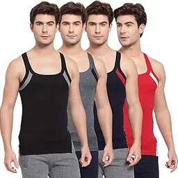 sporto Men's Cotton Solid Multicolor14 Square Neck Sleeveless Gym Vest - Pack of 4 (#755-XS)-picture-14