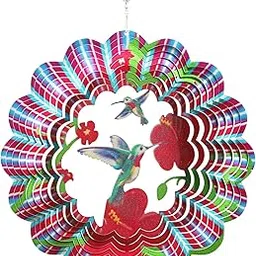 GOLKIPAR (LABEL) Stainless Steel Hanging Ornaments Wind Spinners, 3D Laser Cut Metal Sculptures Pattern for Decorations, Unique and Elegant Humming Bird Spinner Wind Chime with 3D Effect-picture-12