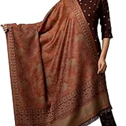 Ravaiyaa - Attitude is everything Women's Kashmiri Woolen Shawl, Jacquard Design, Warm and Soft, Faux Pashmina (Beige)-image-40