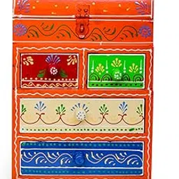Crafted wonders Wooden Handicraft Storage Box With 4 Layer 6 Drawer, Vintage Collection Hand Painted Antique Drawer- Multicolored-picture-25