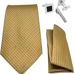 fashmade “where fashion is made” FashMade Premium Italian Silk Tie, Pocket Square with Square Brass Cufflinks & Silver Honeycomb Tie Pin Combo in Leather Gift Box for Men – Formal & Wedding Set tp-34-picture-15