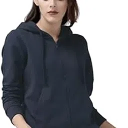 Women's Cotton Plain Hooded Neck Full Zipper Sweatshirt Hoodies with Muff Pocket (P-550)-picture-49