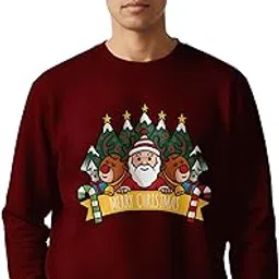 Amazon Brand - Anarva Mens Christmas Graphic Sweatshirt – Santa & Reindeer Merry Christmas Front Print with “Jingle All The Way” Back Design | Soft Fleece Winter Crewneck Pullover | Holiday Wear-picture-24