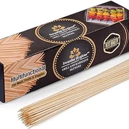 Swastha Hygiene Bamboo Wooden Barbecue Skewers Sticks for Oven, Microwave and Pan, BBQ Skewer, Kabab Sticks (8 in) Pack of 80-100 pcs-image-69
