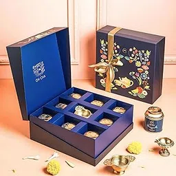 OH CHA - Assorted Teas Gift Box | Tea Gift Set with 8 Flavors + Premium Brass Tea Infuser/Strainer | Whole Leaf - Green Tea, Black Tea, Herbal Tea | Wedding Gift | Anniversary Gift | Exotic Premium Gift Hamper-picture-37