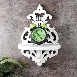 Adan's Homes Shelf Wooden Wall Mounted Distressed White Color 30 x 12 X 13 CM Pack of One French Country Style Elegantly Floral Hand Crafted for Home and Office Decor AHSLF27BR image 1