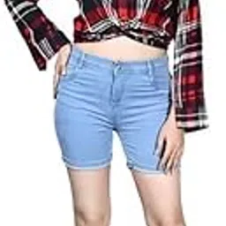 Kick Frick Women Casual Denim Shorts Sky Blue 28-picture-22