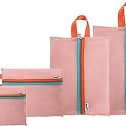 House of Quirk Mesh Zipper Pouch Multipurpose Travel Mesh Bag for Cosmetics Offices Supplies Travel Accessories (Orange)-picture-19