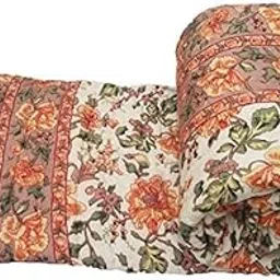 HOMOBITE World Famous Jaipuri Light Weight Pure Cotton Traditional Rajasthani Print Multi Colour Double Bed Quilt/Razai/Rajai (Multi, Orange Mugal, Single)-image-13