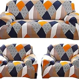 Furshine® Sofa Cover 3 Seater and 2 Seater Fully Covered Universal 5 Seater Sofa Cover Non-Slip Sticky Elastic Stretchable Sofa Set Slipcover Protector for (Blend Geometric, Five Seater(3+1+1)) image 1