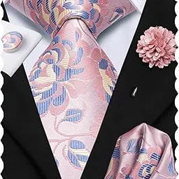 hi-tie Red Tie Handkerchief Cufflinks Set Jacquard Woven Silk Necktie-picture-38