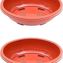 Green Paradise Plastic Bonsai Flower Pot Terracotta Color oval shape 12 Inches 2 Pieces image 1