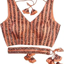 pujia mills Women's Net Emblished Sequins Sleeveless Fancy Blouse With Belt (Belt Sequins)-picture-42