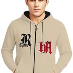 myeonn Men's Stylish Printed Full Sleeve Hooded Neck Printed Sweatshirt (Peach) image 1