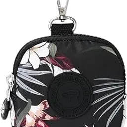 Bag in Mini Coin Purse Pouch with Zipper and Keychain Clip – Small Travel Wallet for Coins, Earbuds, Keys – Compact 10x10x2cm Square Organizer for Women (Black Flower)-image-78