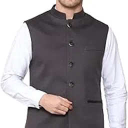 j a h a a n c h o i c e Men's Festive and Casual Nehru Jacket Vest Waistcoat. (Regular, 36, Grey)-picture-11