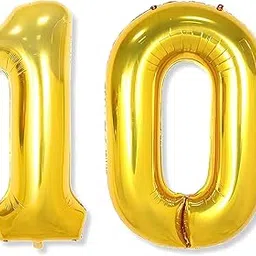 Flyloons 10 number Golden Foil Balloon 16 inch Size Birthday Decoration Items | 10th Year Balloons | Ten-image-7