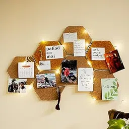 HAMELIN Bee Hive Hexagonal Cork Pinboard For Home Office Classroom | Self-Adhesive Tiles Bulletin Reminder Board | Multi Purpose Vision Board & Soft Board For Wall | Set of 7 | 20 x 10 x 1 cm | Yellow-picture-22