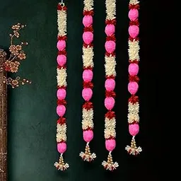 JOYNAGAR Lotus Flower Garland Toran 3 ft, Set of 4 – Cloth Hanging Flowers Ladi with Latkan for Diwali, Navratri, Wedding, Mandir & Home Decoration-picture-31