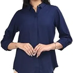 mlada Hemline Solid Shirts for Women | 3/4 Sleeves Classic Rayon Shirt for Office Wear | Collared Neck Shirt for Girls | Regular Fit Shirts | Smart Formal Button Down Shirt for Women-picture-52