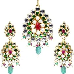 gehna jaipur Garnet, Pearl, Sapphire & Emerald Gemstone Studded Pacchi Set Pp-1005 (Cream)-picture-14