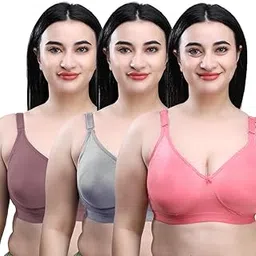 skdreams Multicolor Cotton Blend Seamless Non Padded Non-Wired Women Pack of 3 Full Coverage Bra Combo-picture-10